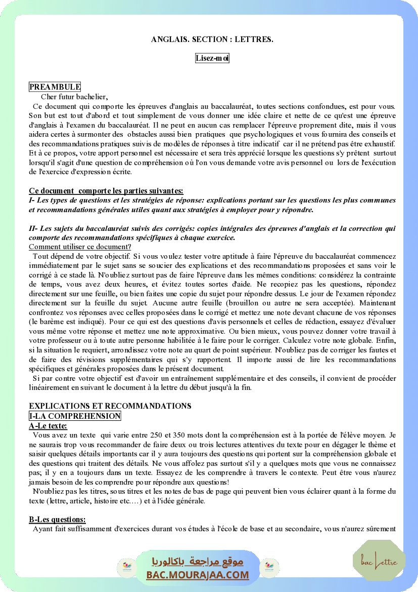 Corrigé principale anglais Bac 2009 – Section lettre